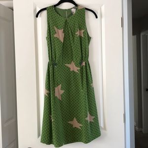 Anthropologie size 4 green silk dress with stars